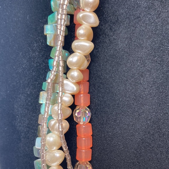 Multi Strand Blue Green Chunk Peach Imitation Pearl Necklace 23" - Picture 7 of 16